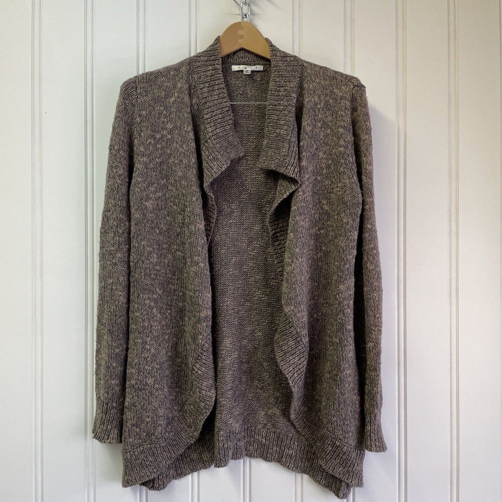 CABI cotton‎ gray beige knit open front waterfall cardigan sweater size S